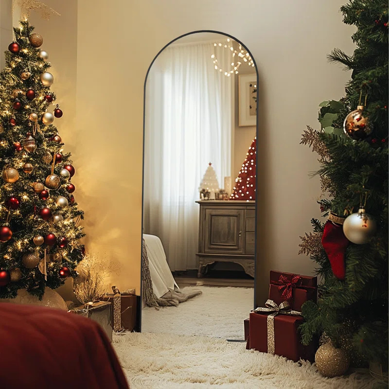 Arched Full-Length Mirror, Aluminum Alloy Frame, Tempered Glass Floor Mirror | Wayfair North America