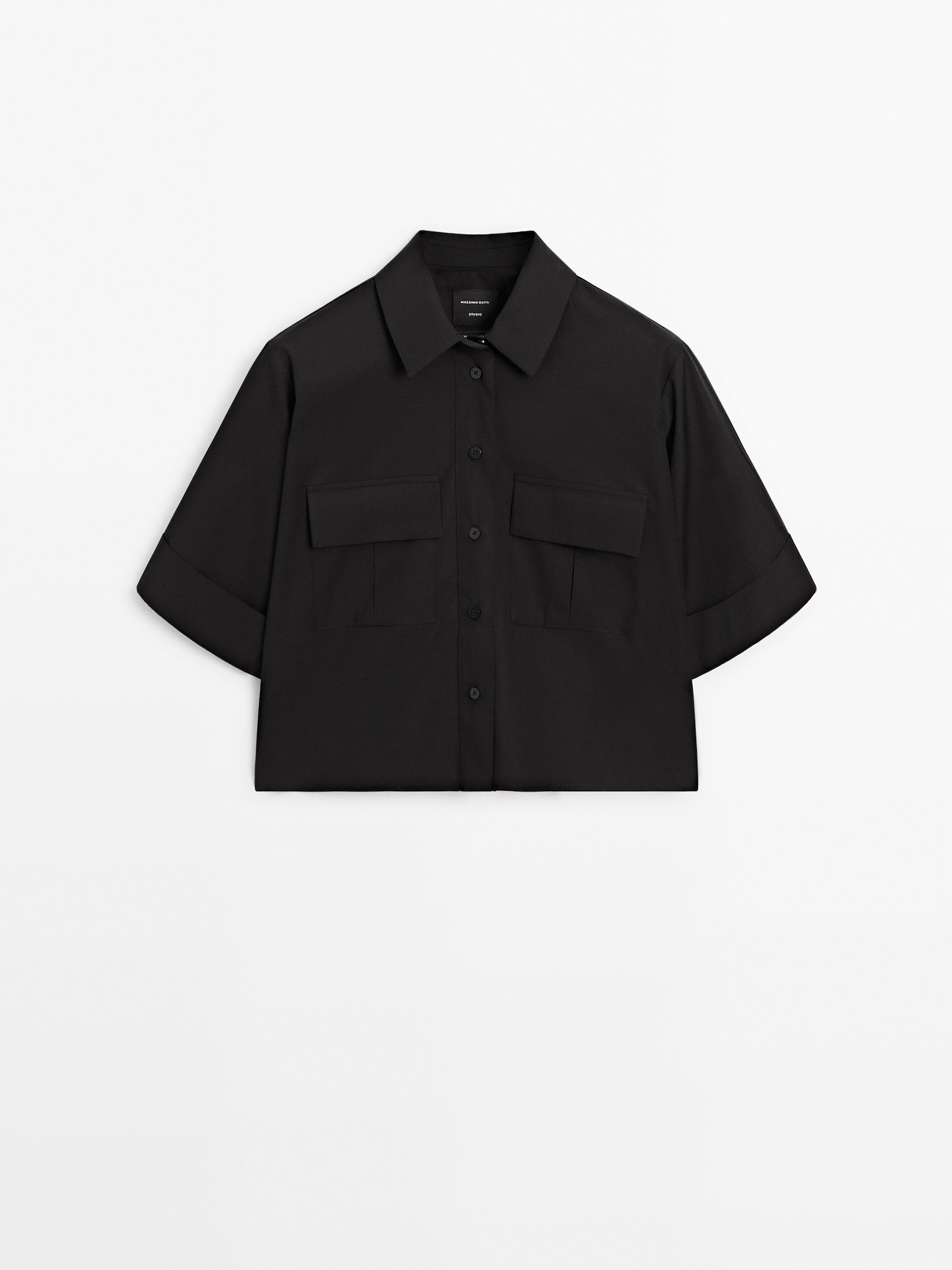 Short sleeve cropped cotton shirt with pockets - Studio | Massimo Dutti US