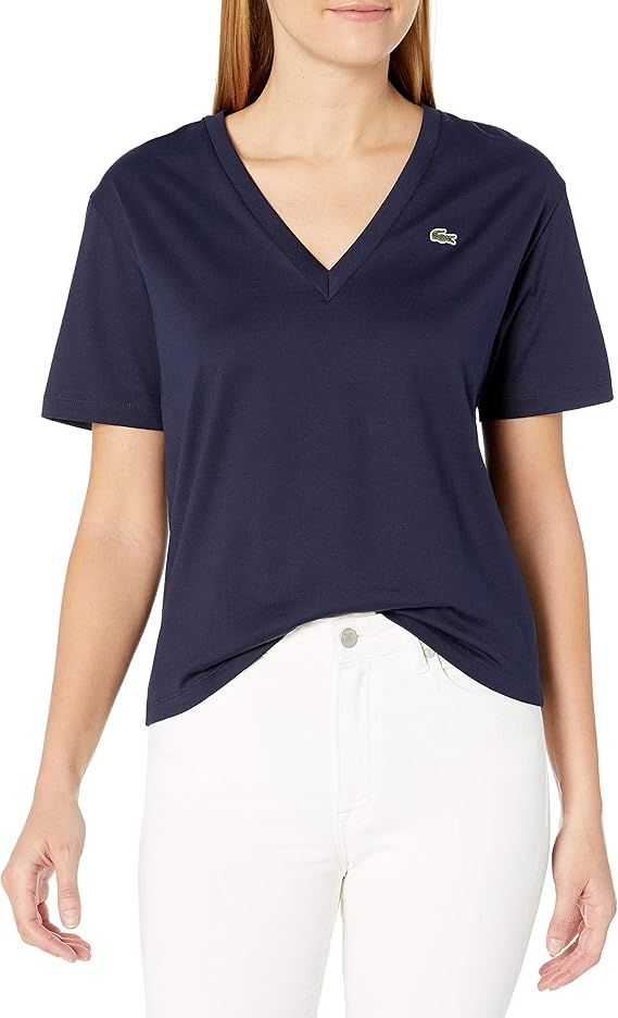Lacoste Women's Short Sleeve Boxy Fit V-Neck T-Shirt | Amazon (US)