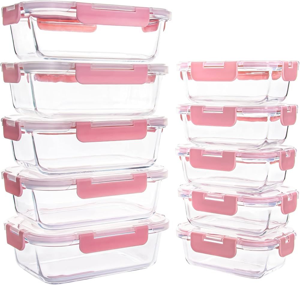 YARYOUNG 10 Pack Glass Food Storage Containers, Glass Meal Prep Containers with Lids Leak Proof, ... | Amazon (US)