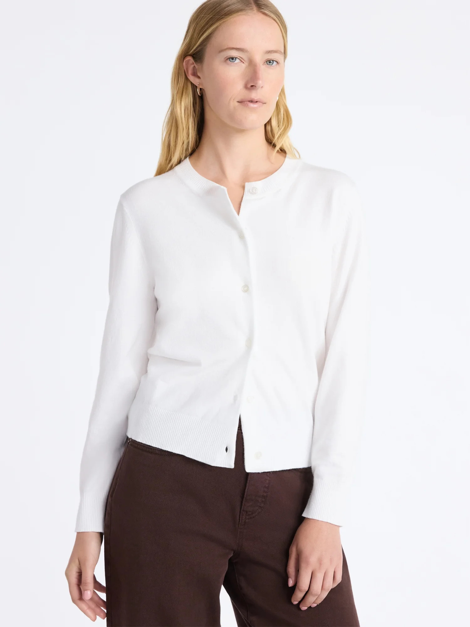 Free Assembly Women's and Women's Plus Solid, Stripe, & Print Classic Cozy Yarn Cardigan Sweater,... | Walmart (US)