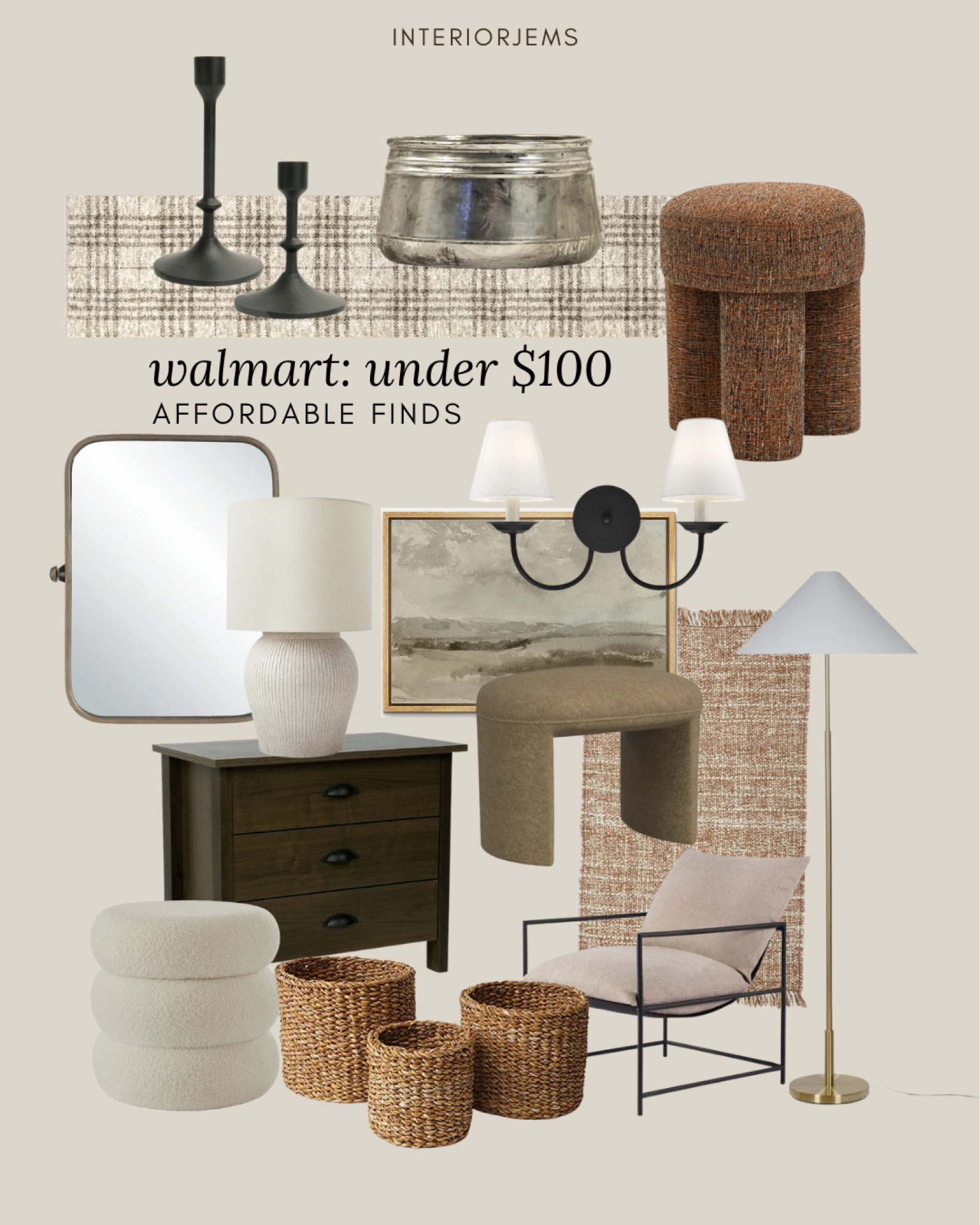 Walmart furniture and decor under $100 some incredible deals here, tufted, ottoman, accent chair, wall mirror, modern ottoman, chest of drawers, candlestick holders, framed and ready, art, floor, lamp, table, lamp, nightstand, double wall sconces

#LTKStyleTip #LTKHome #LTKSaleAlert