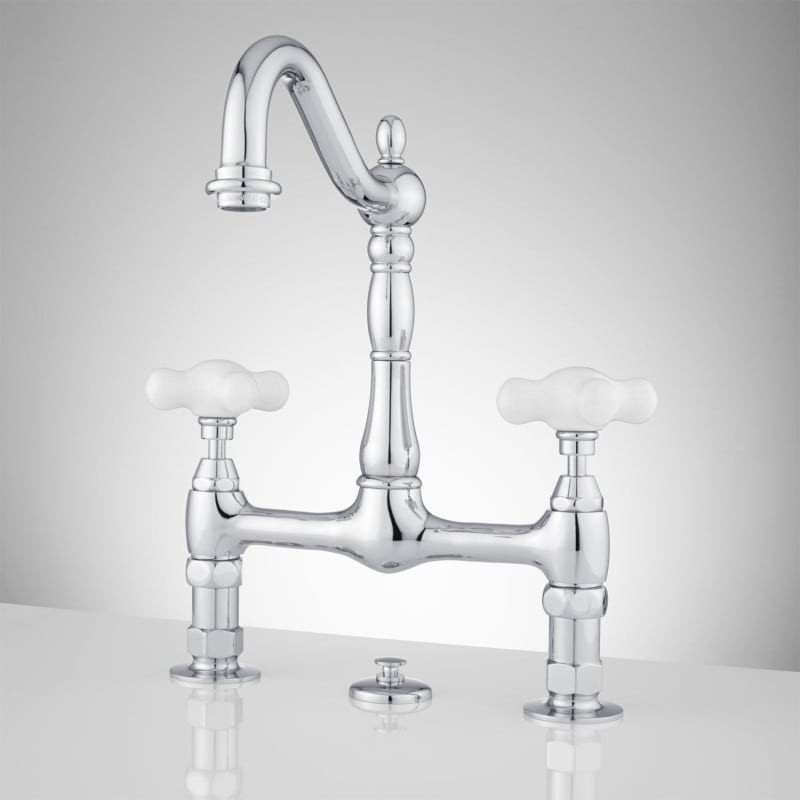 Signature Hardware 913187 1.2 GPM Bridge Bathroom Faucet with Pop-Up Drain Assembly Chrome Faucet Ba | Build.com, Inc.
