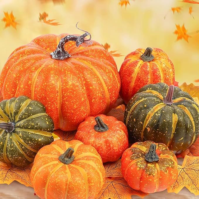 DomeStar 37PCS Thanksgiving Artificial Pumpkins Sets, 7PCS Assorted Pumpkins with 30PCS Artificia... | Amazon (US)