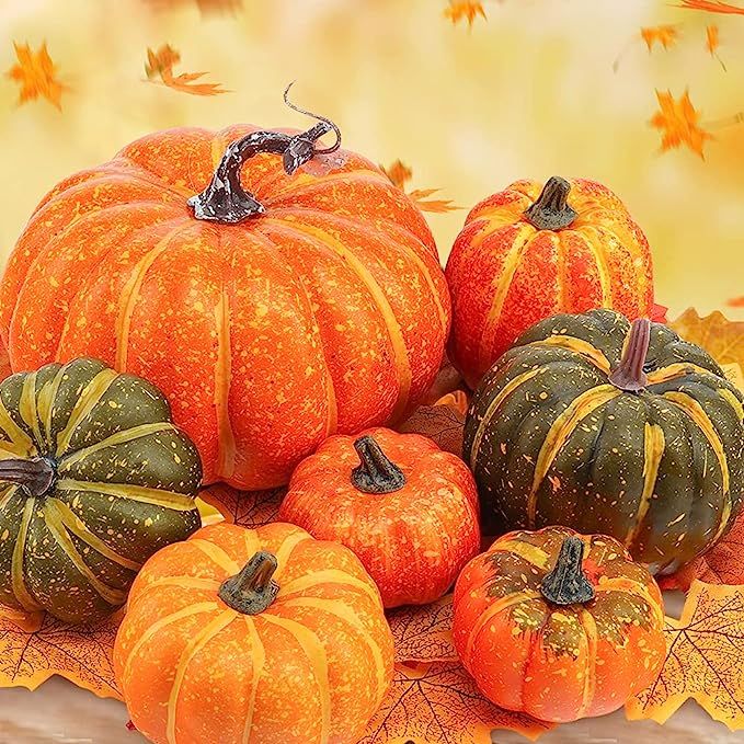 DomeStar 37PCS Thanksgiving Artificial Pumpkins Sets, 7PCS Assorted Pumpkins with 30PCS Artificia... | Amazon (US)