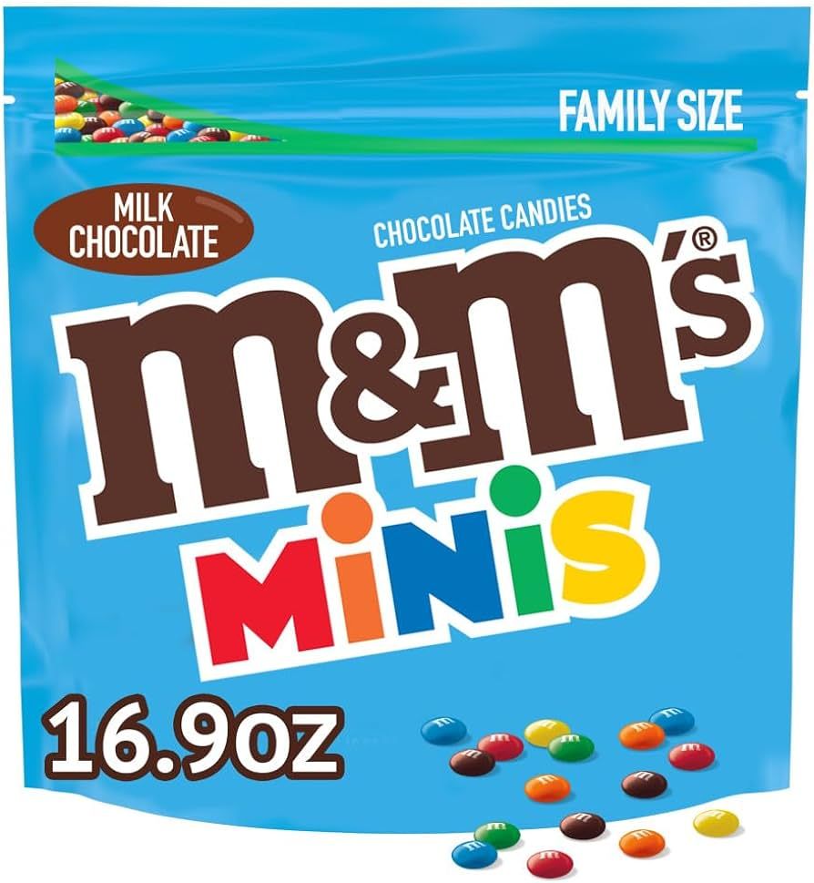 M&M'S Minis Milk Chocolate Candy, Family Size, 16.9 oz Resealable Bulk Candy Bag | Amazon (US)