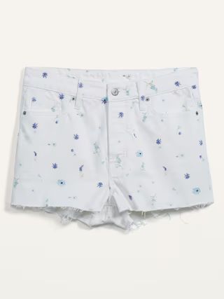 High-Waisted O.G. Straight Floral Button-Fly Cut-Off Jean Shorts for Women -- 1.5-inch inseam | Old Navy (US)