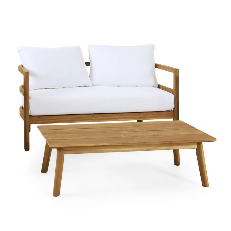 Varva Acacia Wood Outdoor Loveseat and Coffee Table Set, Teak and White | Walmart (US)