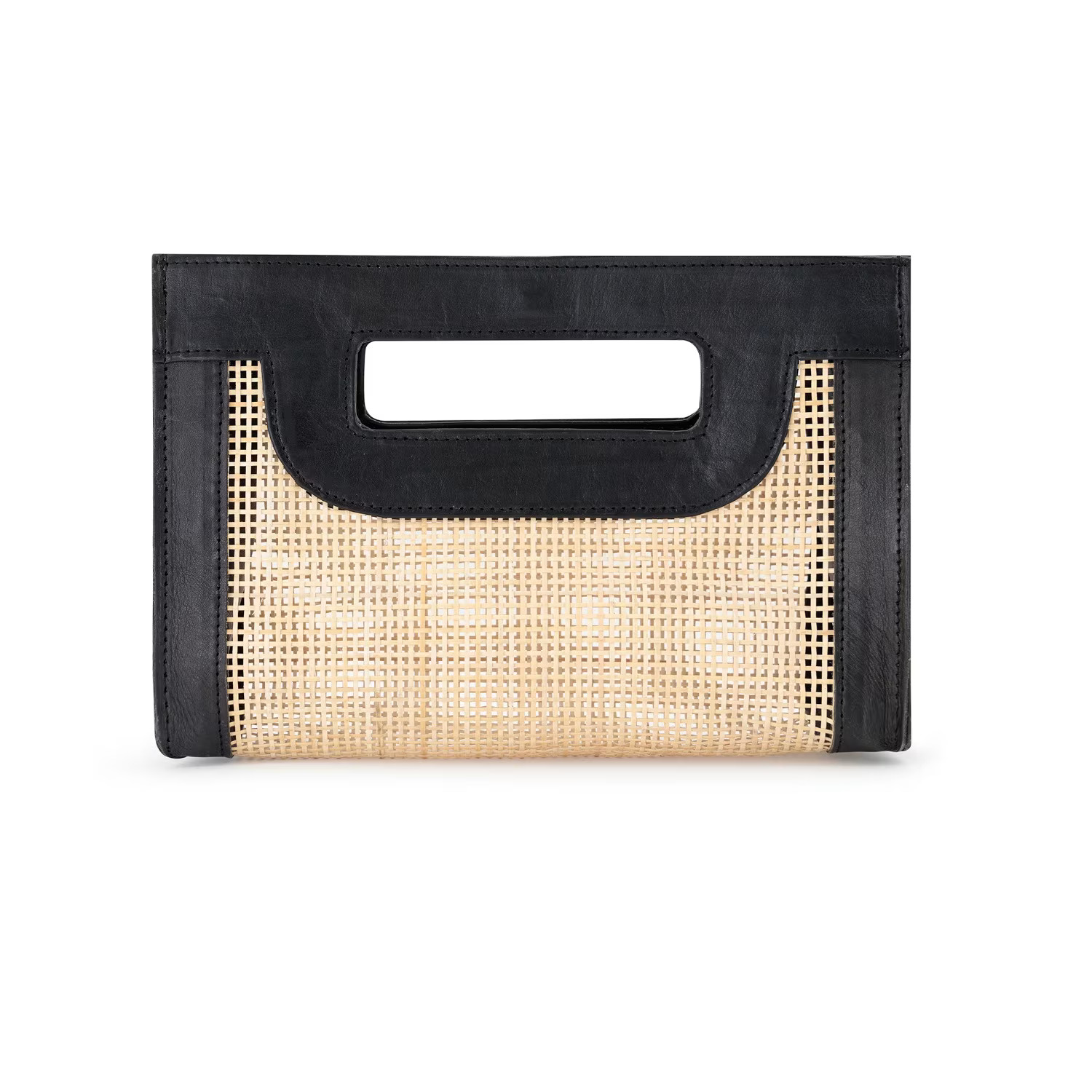 Naomi Mesh Rattan & Leather Handbag - Black | Wolf & Badger (US)
