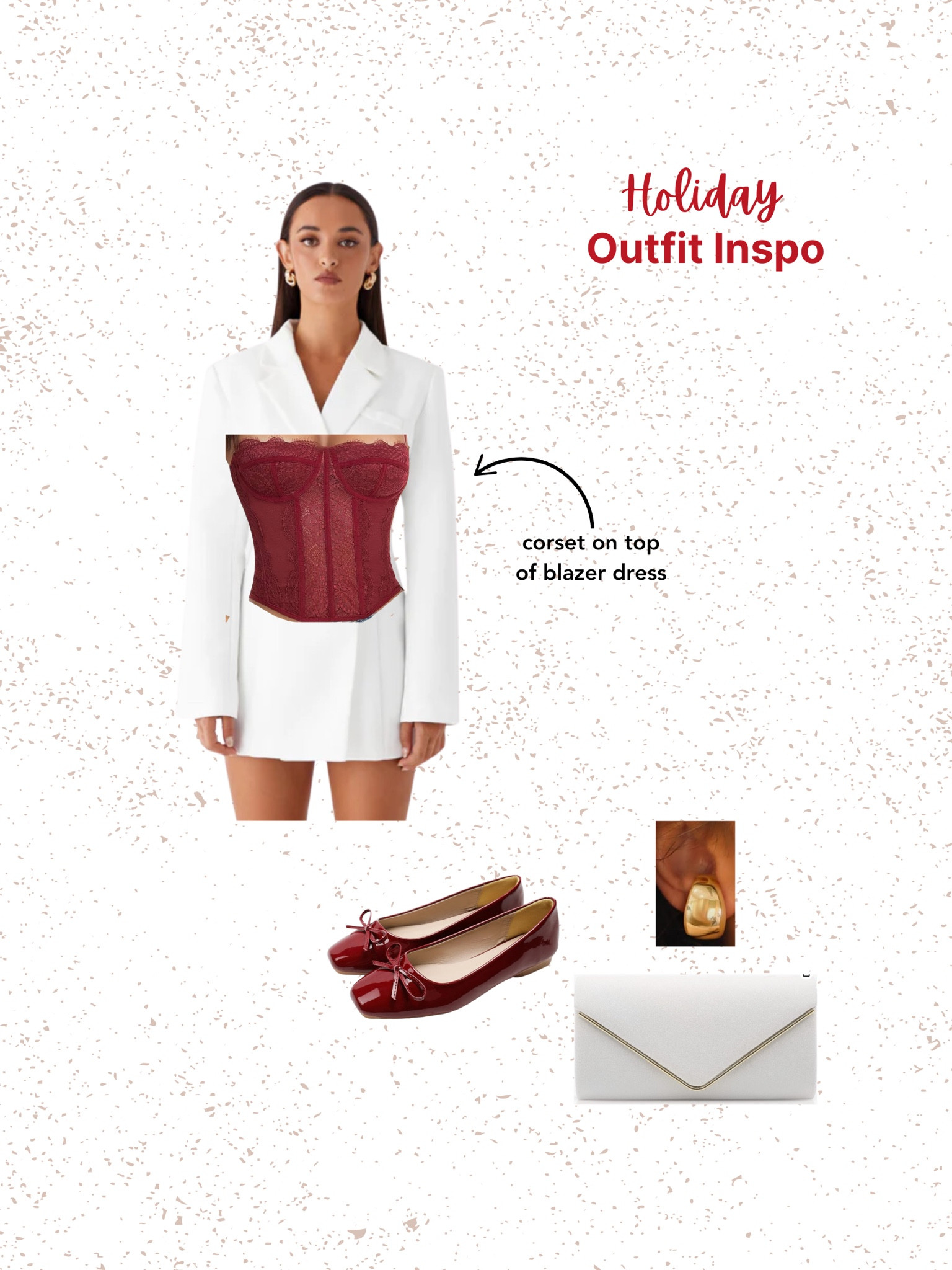 🎄 Sleek & Sophisticated Holiday Glam 🎄

This look is the perfect mix of bold and classy! A structured blazer dress gets a festive twist with a burgundy lace corset layered on top for a unique statement. Pair with chic patent bow flats, a white clutch, and gold drop earrings to complete the ensemble.

Elevate your holiday party style with this effortlessly cool outfit. Shop the pieces below! 💃

#LTKStyleTip #LTKHoliday #LTKSeasonal