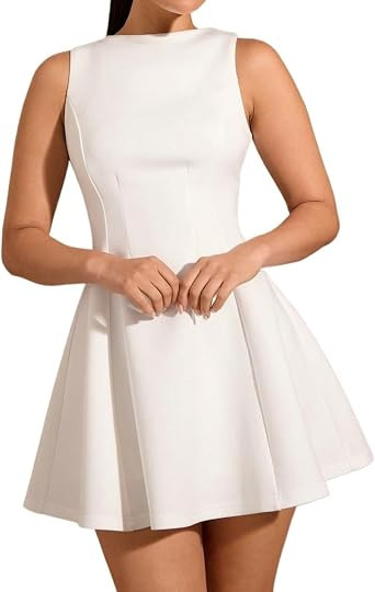 Women's Summer Women's Solid Color A-Line Sleeveless Waist Fit Elegant Dress Casual Short Dress | Amazon (US)