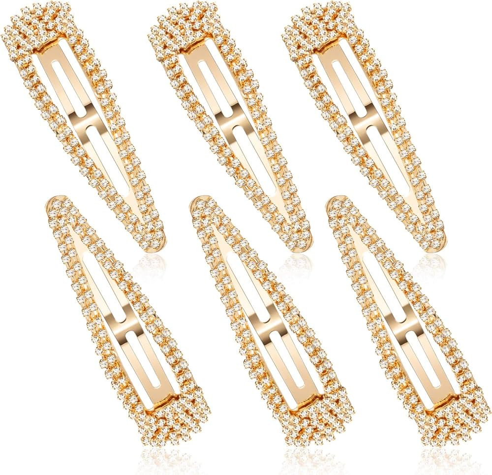 6 Pieces Rhinestone Snap Hair Clips 4 Inch Hair Barrettes Hairpins Crystal Metal Hair Clips for W... | Amazon (US)