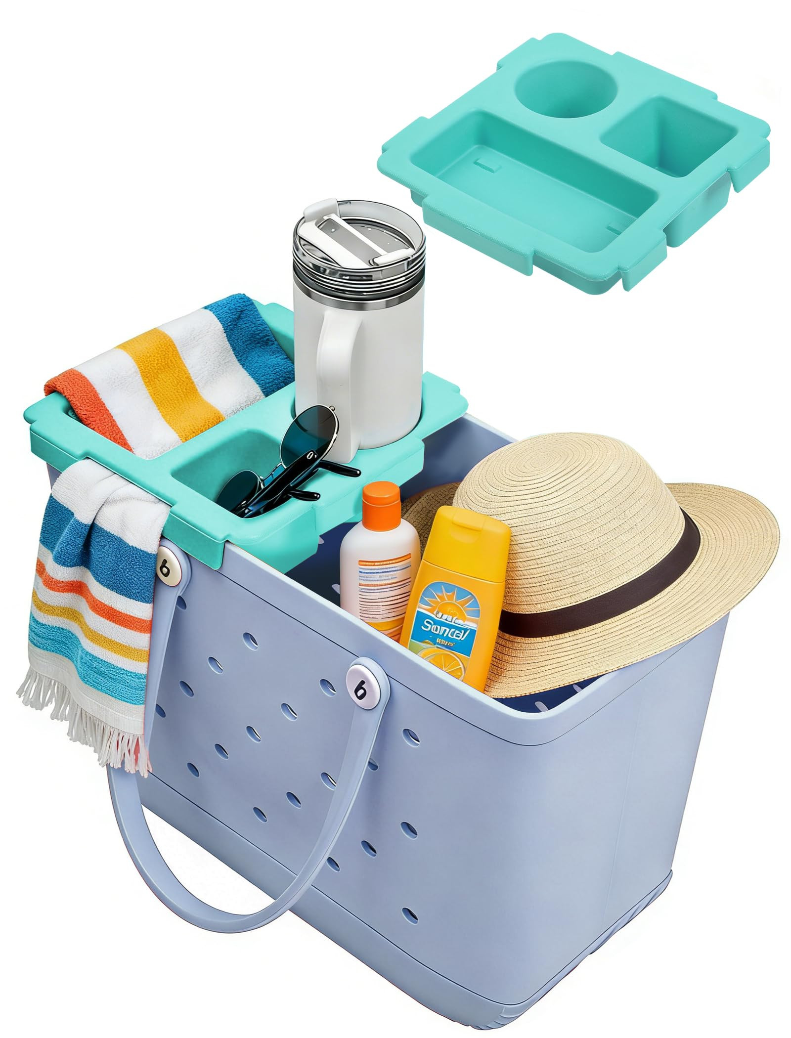 Organizer Tray Top for Bogg Bags – Cup Holder & Storage Lid Compatible with Bogg Bag XL – Fit for Stanley 30 oz 40 oz Cup - Outdoor Beach Bag Top Insert – Easy to Clean (Mint Green) | Amazon (US)