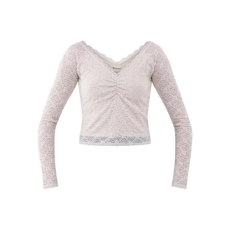 No Boundaries Lace V-Neck Top with Long Sleeves, Women’s | Walmart (US)