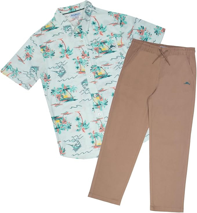 Tommy Bahama Boys Classic Woven Button-Down Hawaiian Shirt & Elastic Waist Pants Set - Casual 2-P... | Amazon (US)