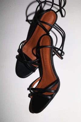 Giorgia Black Vegan Leather Anklestrap Heel 100 mm | CULT OF COQUETTE