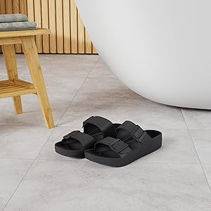 FUNKYMONKEY Women's Comfort Slides Double Buckle Adjustable Plastics Flat Sandals | Amazon (US)