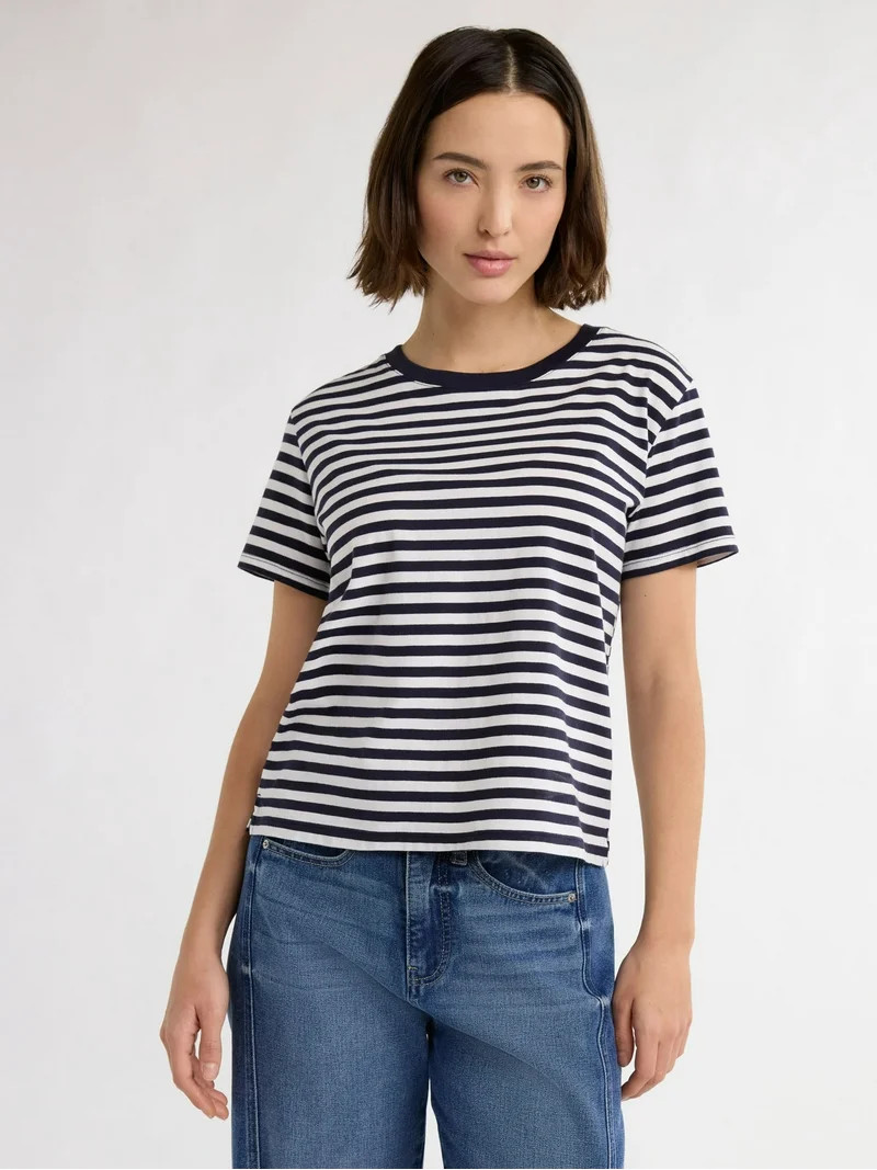 Free Assembly Women's and Women's Plus Cotton Cropped Boxy Tee with Short Sleeves, Sizes XS-4X - ... | Walmart (US)