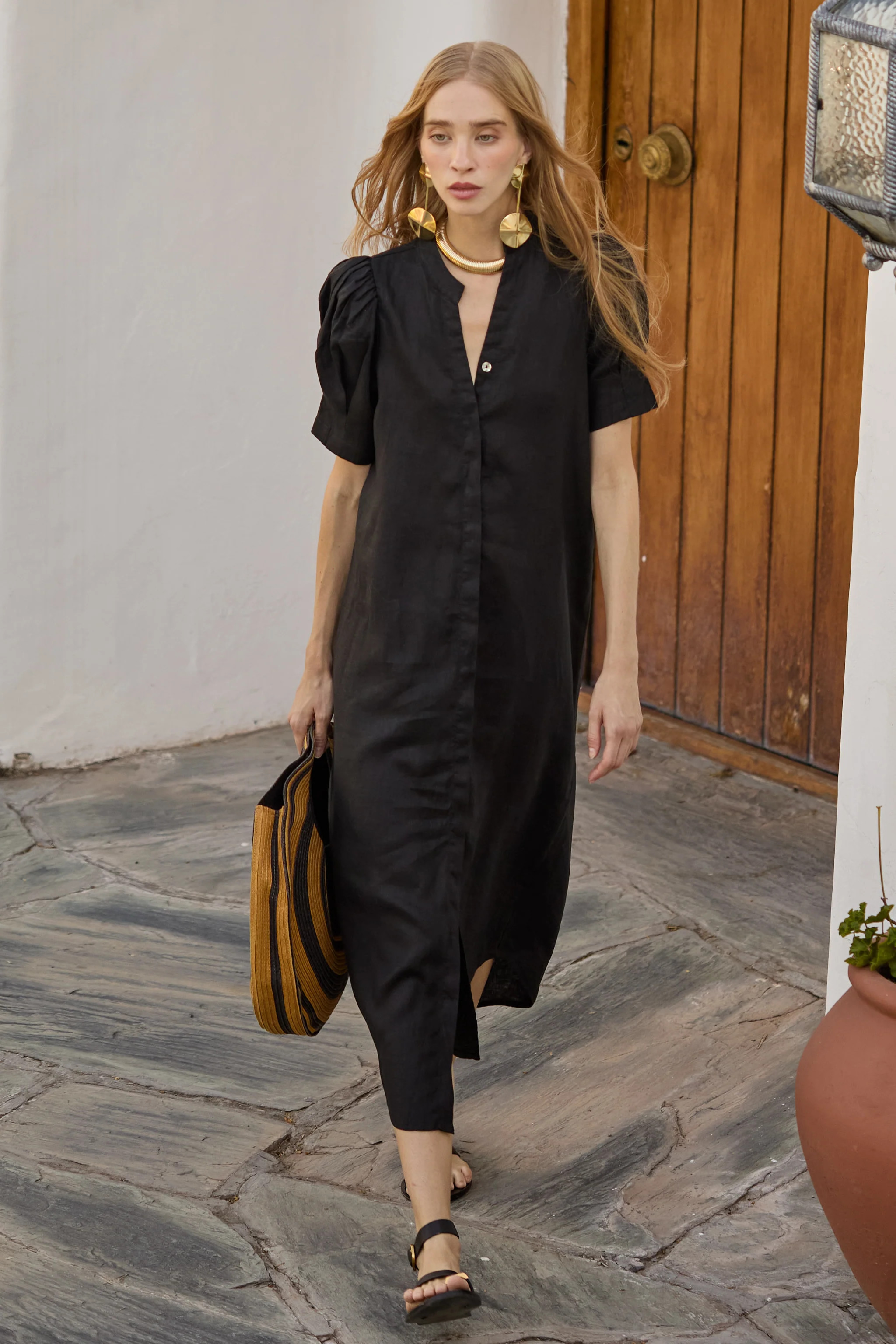 Athina Midi Linen Dress - Black | Lanhtropy