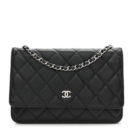 CHANEL Lambskin Quilted Wallet On Chain WOC Black | FASHIONPHILE (US)