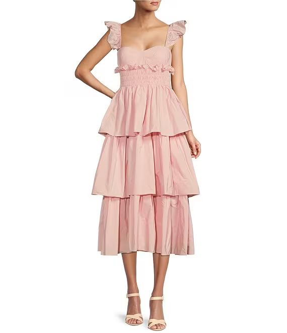 Antonio Melani Leila Sweetheart Neck Sleeveless Taffeta Smocked Tiered Midi Dress | Dillard's | Dillard's