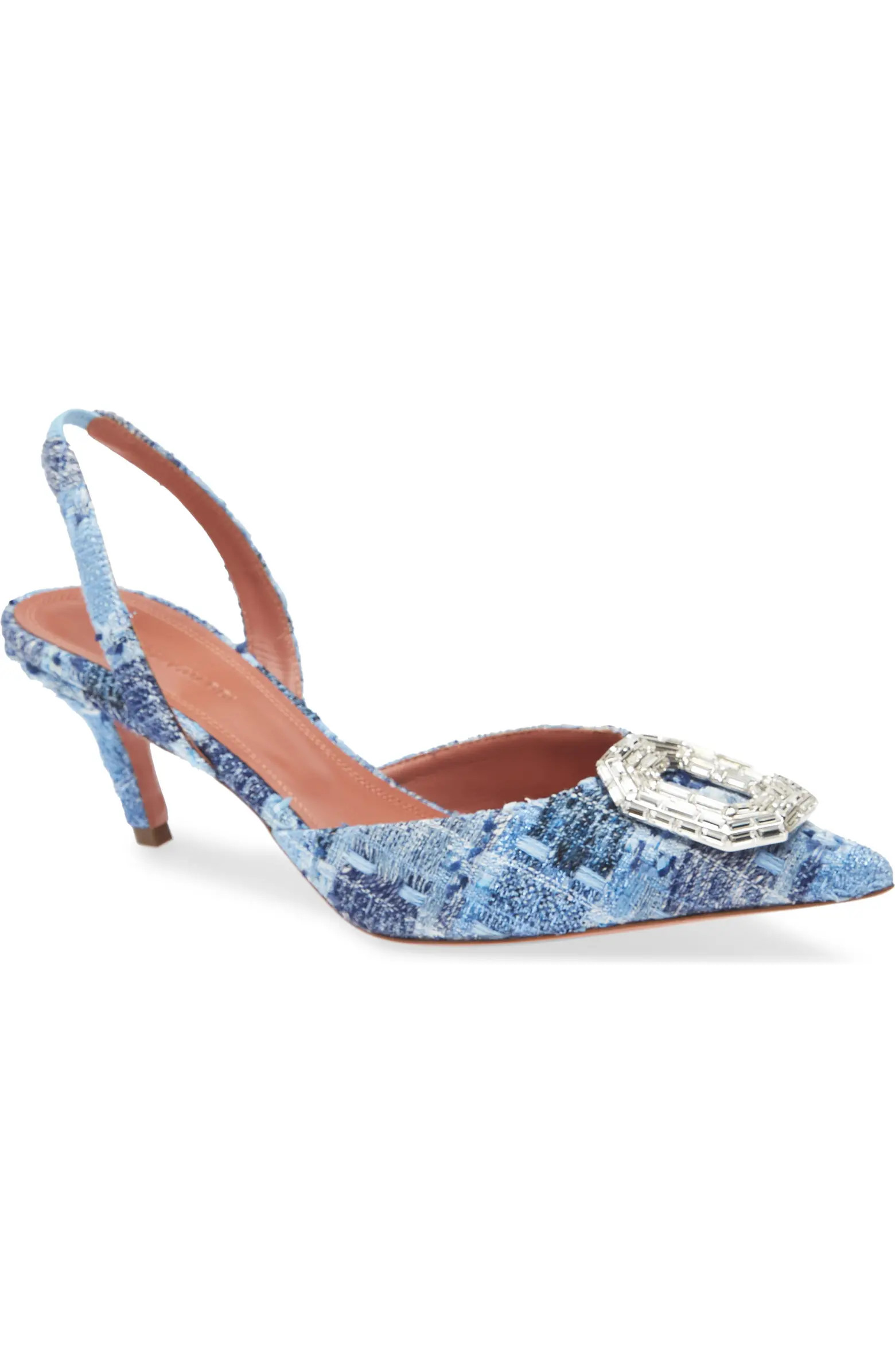 Amina Muaddi Camelia Crystal Buckle Pointed Toe Slingback Pump (Women) | Nordstrom | Nordstrom