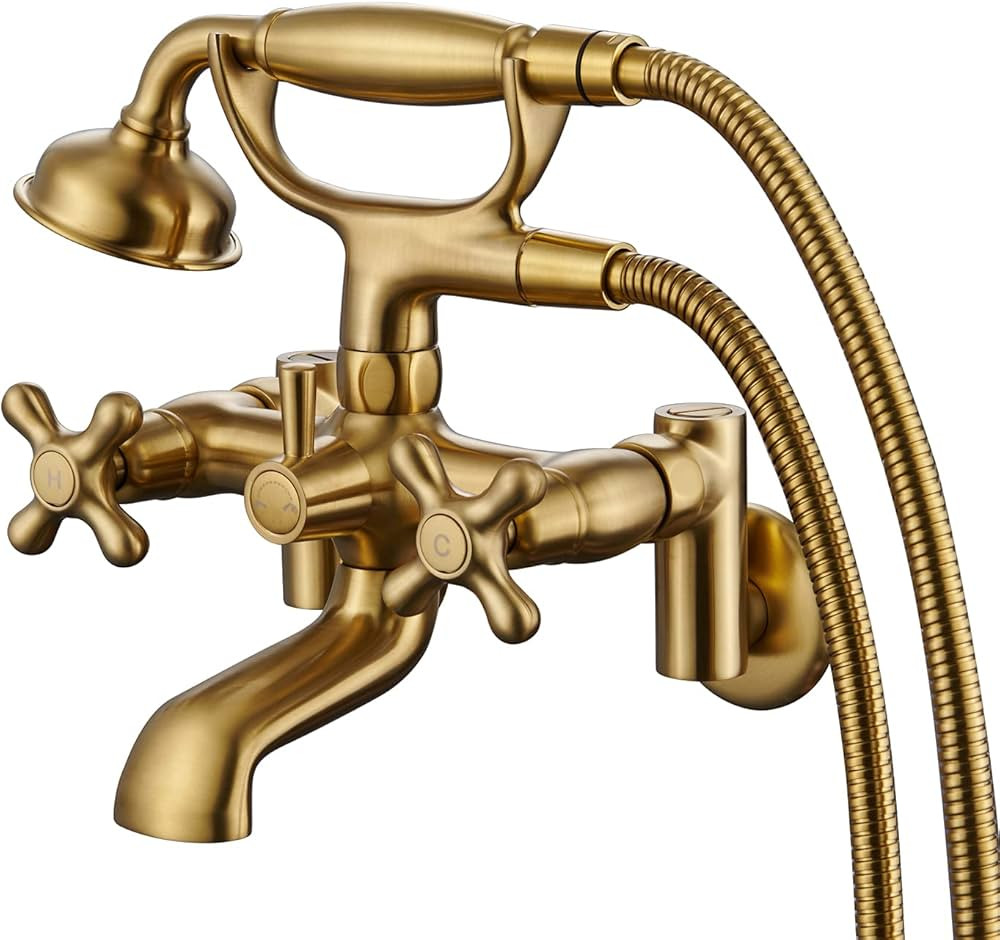 Clawfoot Tub Faucet Wall Mount Tub Faucet with Hand Shower 3 to 10in Center Vintage Brushed Gold ... | Amazon (US)