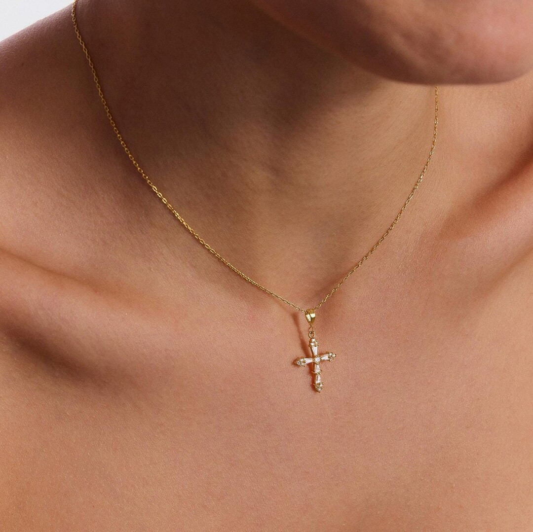 Minimalist Diamond Cross Necklace,pave Cross Necklace, Baptism Gift,cross Jewelry, Communion Cros... | Etsy (US)