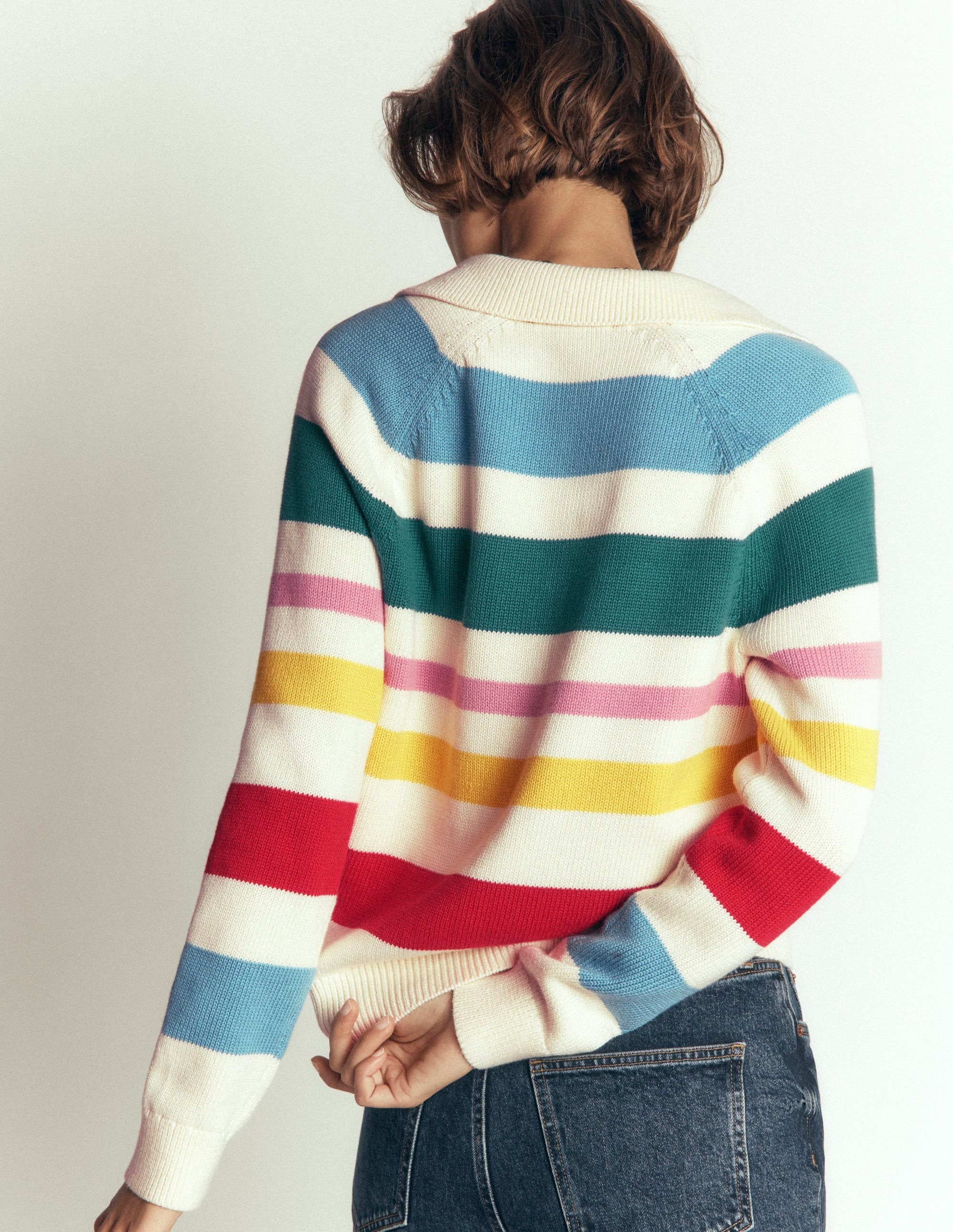 Lucy Cotton Henley Sweater-Multi Stripe | Boden (US)