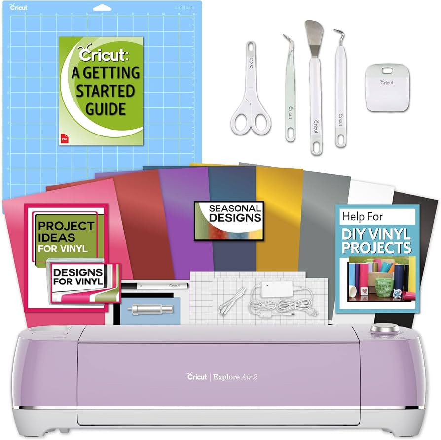 Cricut Explore Air 2 Lilac Machine Bundle - Beginner Guide, Tool Kit, Vinyl Pack, Designs & Proje... | Amazon (US)