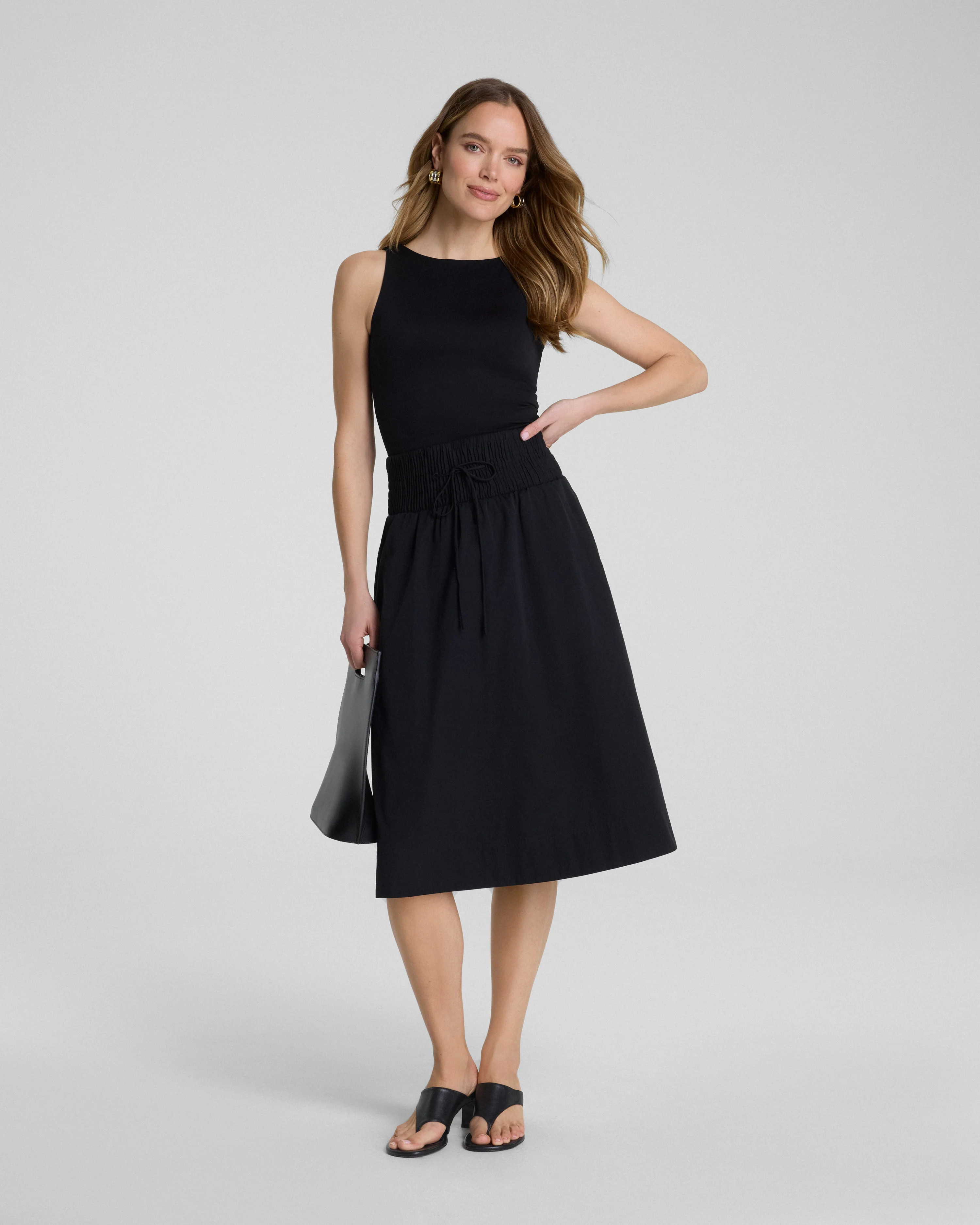 SPANX® Poplin Smocked A-Line Midi Skirt | Spanx