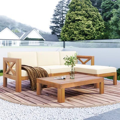Outdoor Backyard Patio Wood 5-Piece Sectional Sofa Seating Group Set With Cushions | Wayfair North America