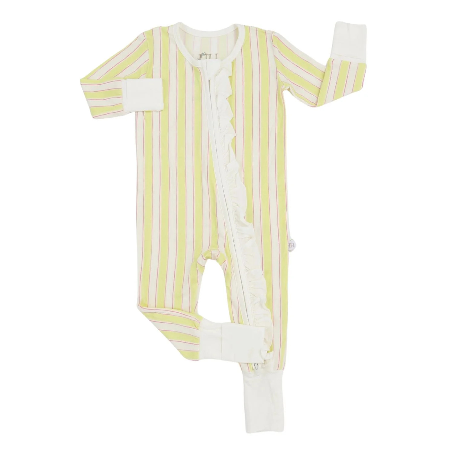 Girls Yellow Stripe Double Zipper Romper | Hamner Hill