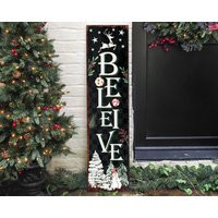 Believe Christmas Sign For Front Porch - Vintage Decoration, Rustic Modern Farmhouse Entryway Snowman Decor Door | Etsy (US)
