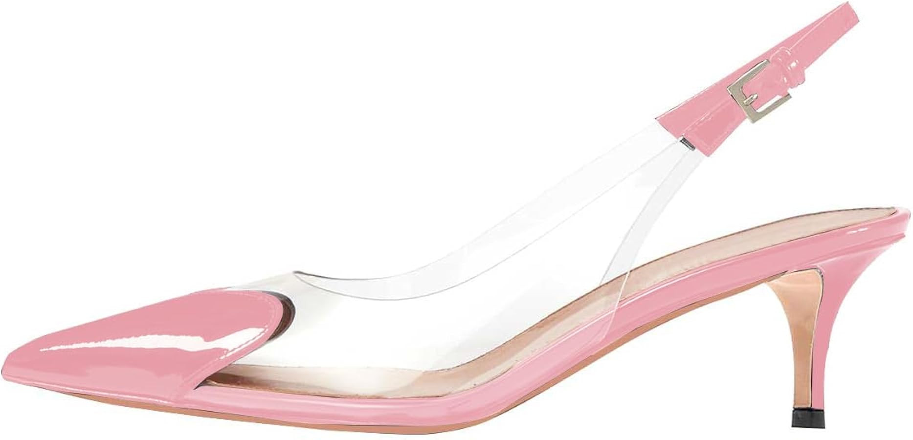 Women's Kitten Heel Transparent Slingback Pumps Pointed Toe Clear PVC Slip On Backless Cap Toe Cu... | Amazon (US)