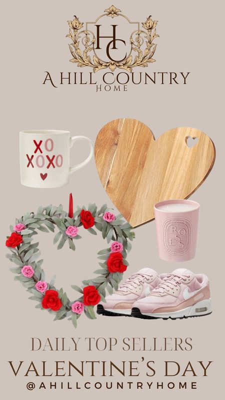 Daily top 5 best selling Valentine’s Day finds! 

Follow me @ahillcountryhome for daily shopping trips and styling tips 

Heart shaped cutting board, coffee mug, candle, wreath, Nike 

#LTKGiftGuide #LTKSeasonal #LTKhome