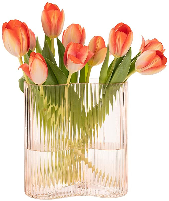 MOLIMAO Glass Vase for Centerpieces,Modern Large Vase for Flowers,Footprint Shape Striped Bottle ... | Amazon (US)