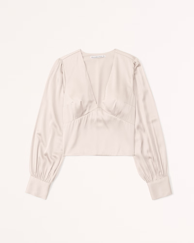 Women's Long-Sleeve Satin Puff Sleeve Top | Women's Tops | Abercrombie.com | Abercrombie & Fitch (US)