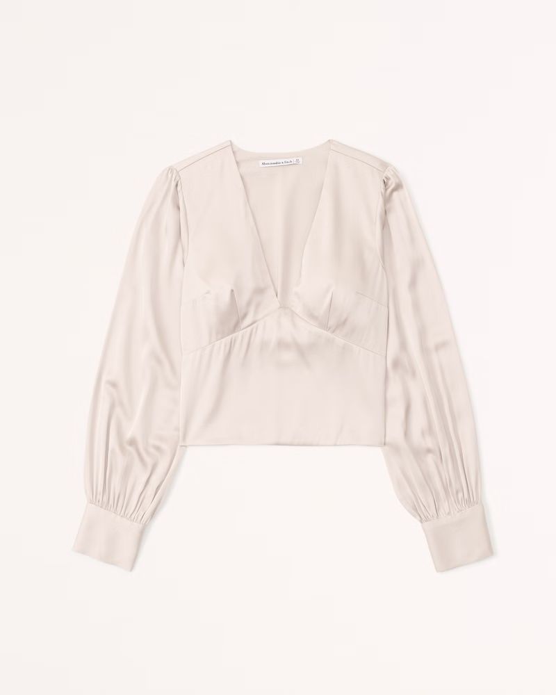 Long-Sleeve Satin Puff Sleeve Top | Abercrombie & Fitch (US)