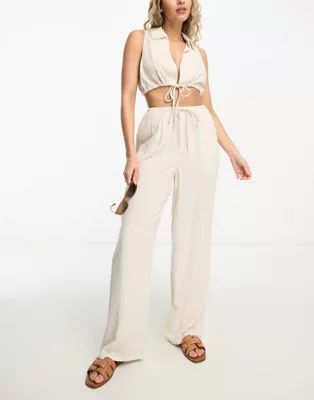 4th & Reckless Jace wide leg beach pants in beige - part of a set | ASOS (Global)