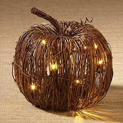 Amazon.com: The Lakeside Collection Rattan Lighted Pumpkin - Harvest Halloween Decor for Tabletop... | Amazon (US)