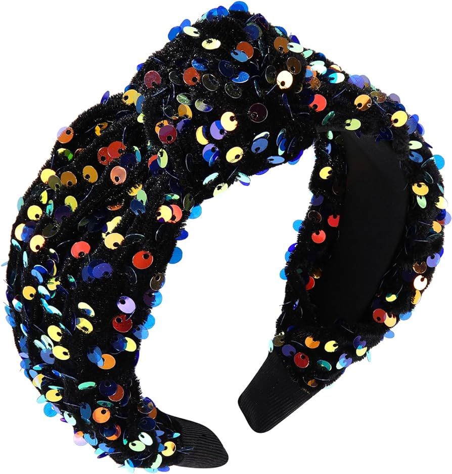 HEIDKRUEGER Knotted Sequins Headbands Soft Twist Hairband Bar Stage Sing Dance Party Headband Spa... | Amazon (US)