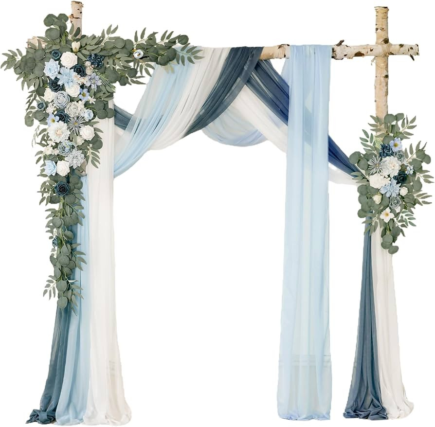 Deluxe Blue Artificial Wedding Arch Flowers with Drapes Kit-Pack of 5, 2pcs Flower Arrangements 3... | Amazon (US)