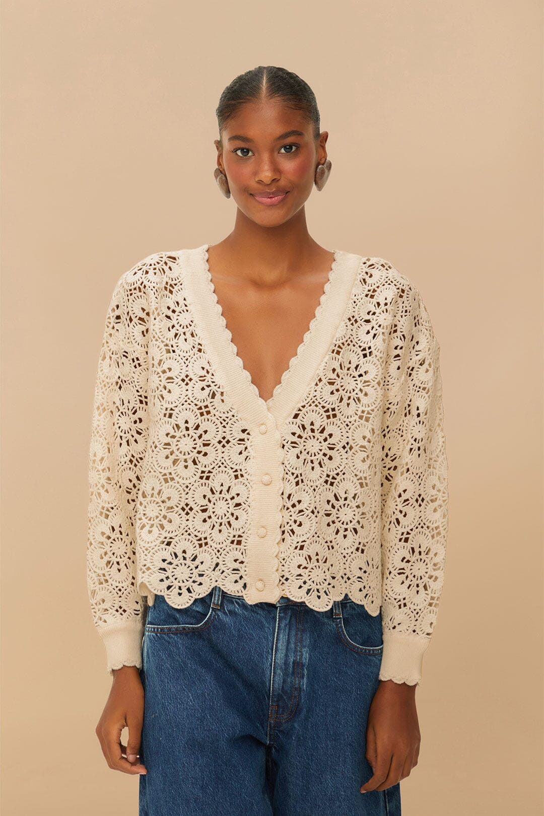 Off-White Flower Crochet Cardigan | Farm Rio EU