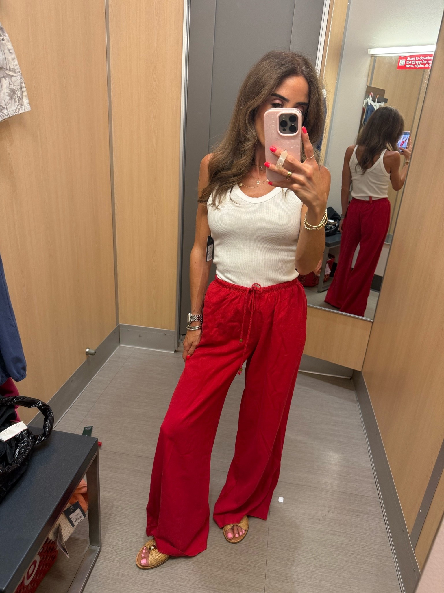 Red linen wide leg pants I have size xxs on with this white tank that’s a staple for summer 
Both on sale

#LTKPetite #LTKSaleAlert #LTKSeasonal
