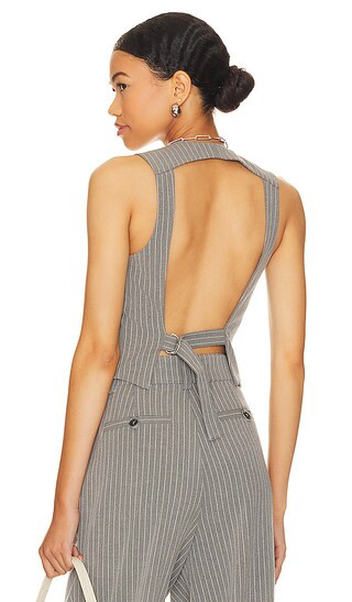 Serena Backless Waist Coat in Grey Pin Stripe | Revolve Clothing (Global)