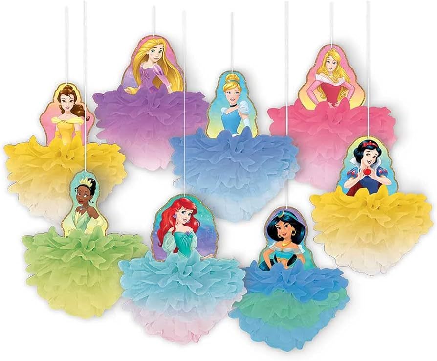 Disney Princess Multicolor Deluxe Fluffy Party Decorations, 8 Ct. | Amazon (US)