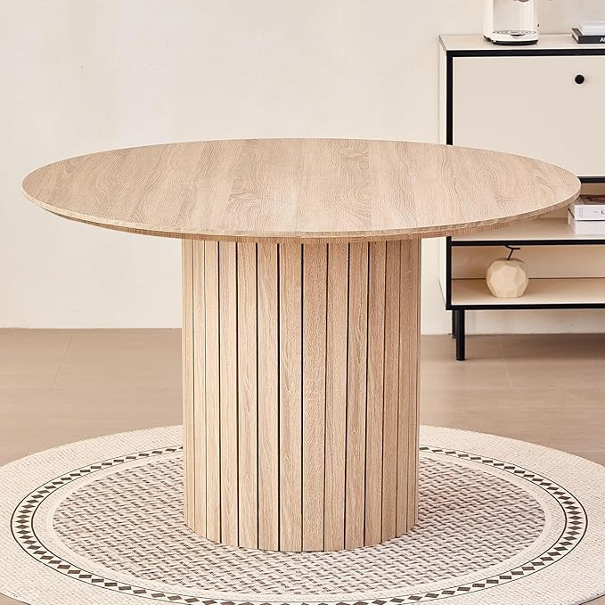 Round Dining Table,47 Inches Modern Wood Kitchen Table for 4,Farmhouse Table with Two-Part Tablet... | Amazon (US)