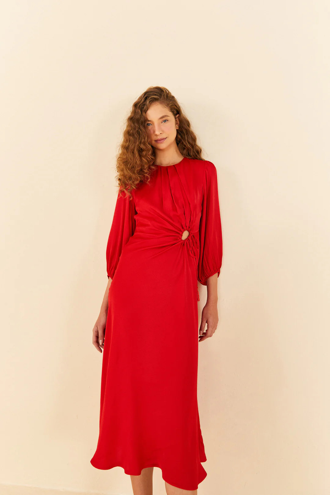Red Front Circle Cut Out Midi Dress | FarmRio (US)