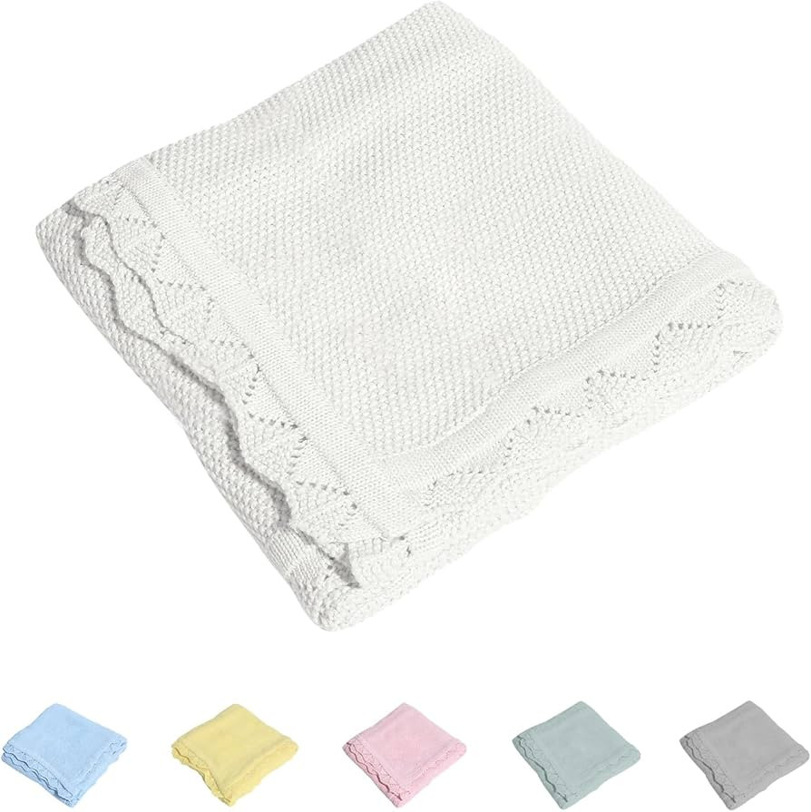 100% Cotton Baby Blanket Knit Lace Soft Warm Toddler Blanket,30 x 40 Inches，White | Amazon (US)